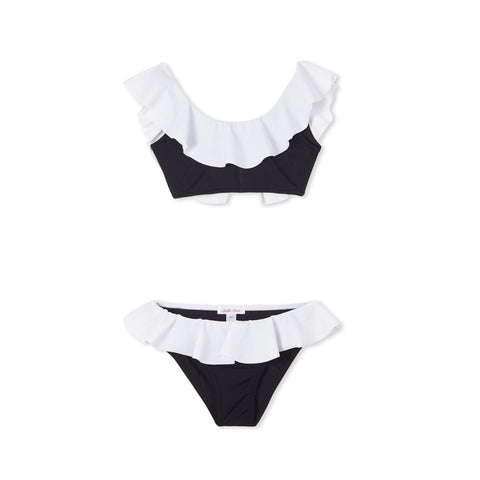 Black/White Ruffle Girls Bikini