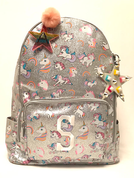 Full Size- Unicorn Print Backpack- Silver