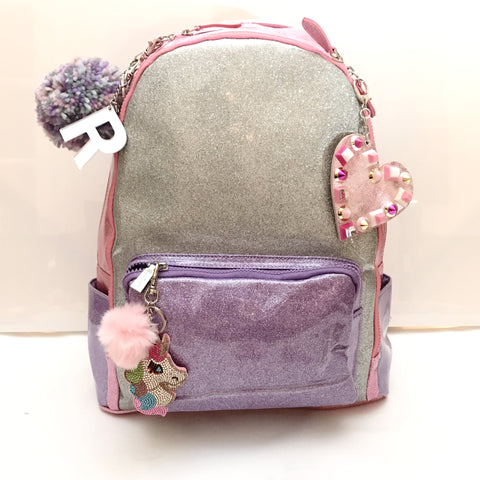 Full Size Pink/Silver/Lavender Glitter Backpack