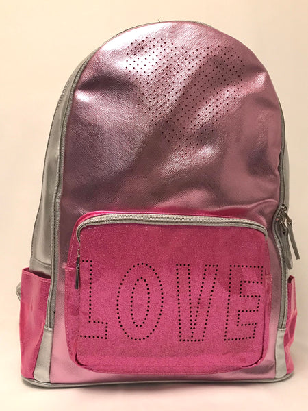 Full Size-Perforated Heart/Love Backpack- Pink/Silver