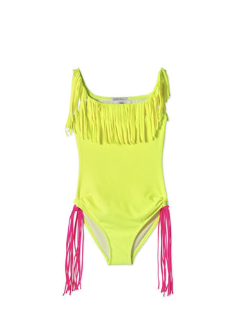 Neon Yellow w Pink Ties Swimsuit