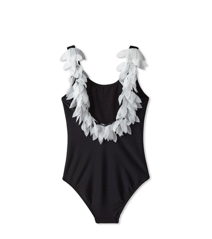 Black with White Petals One Piece Suit