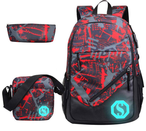 Full Size Graffiti Backpack Set- Red