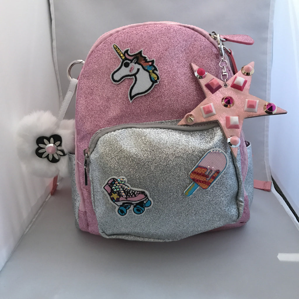 glitter backpack mini Mini Pink/Silver Glitter Backpack – Stella Mara