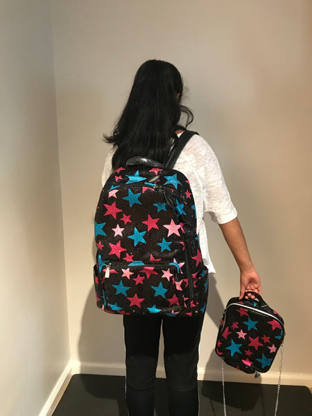 Full Size- Glitter Stars Backpack- Black