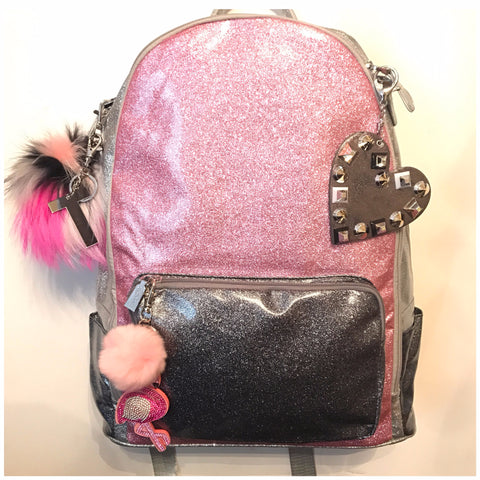 Full Size Pink/Silver/Gunmetal Glitter Backpack