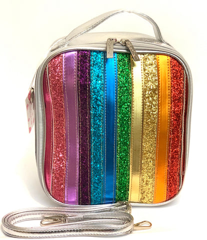 Glitter Stripe Lunchbox- Silver with Rainbow