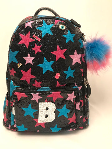 Full Size- Glitter Stars Backpack- Black