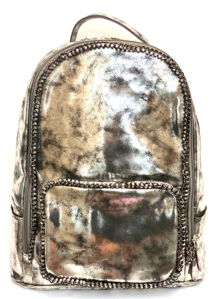 Full Size Chain Detail Backpack- Gunmetal