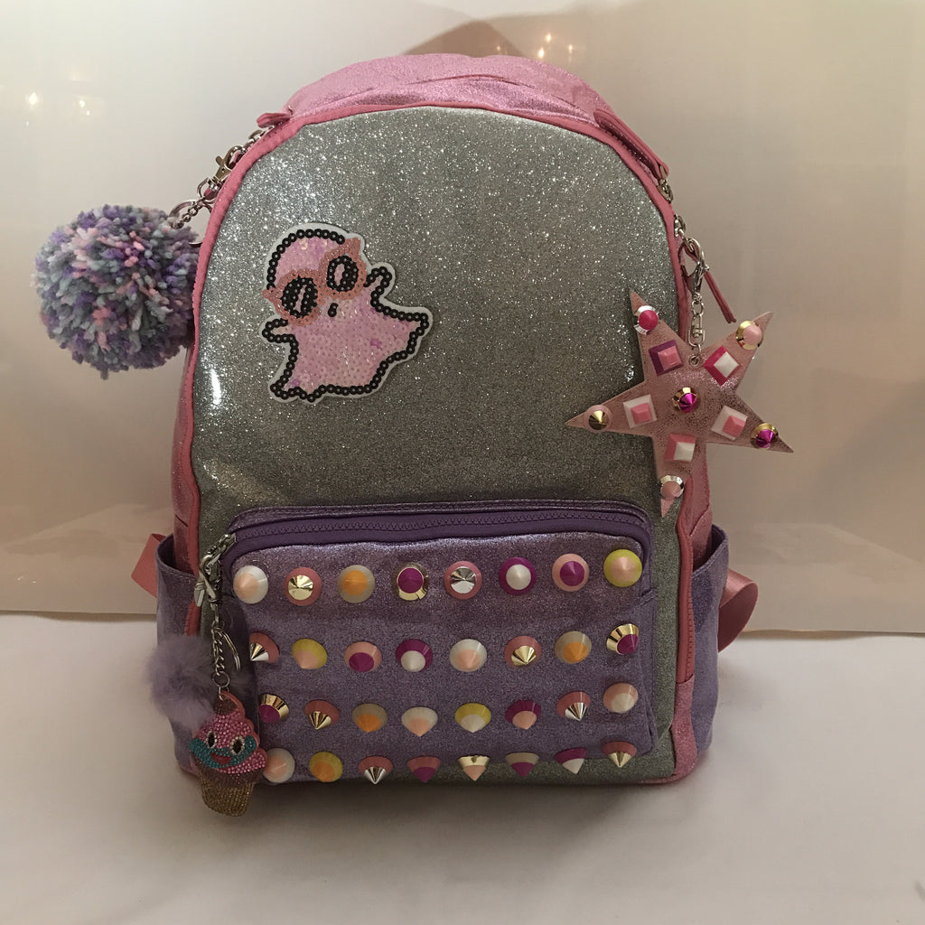 Full Size Studded Pink/Silver/Lavender Backpack