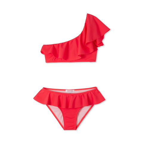 Red Ruffle Bikini Girls Swimsuit