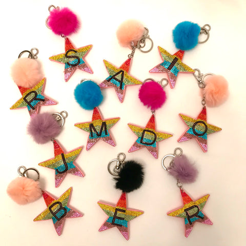 Crystalized Star & Fur Initial Keychains