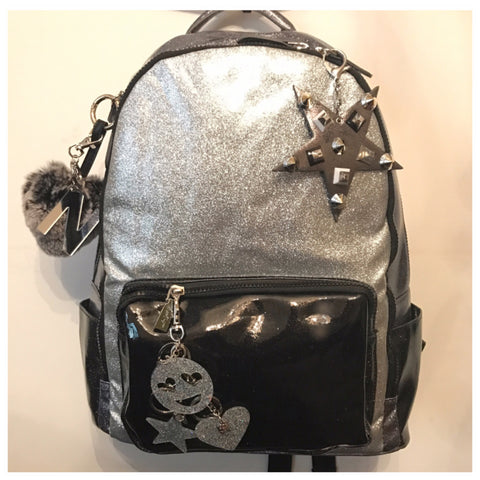 bari lynn studded faux leather backpack Pink Shimmer Tie Lace Bow Bari Lynns textured quilted backpack features metallic multicolor star motifs Bari Lynn Girl's Multicolor Star-Print