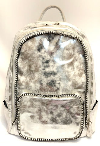 Full Size Chain Detail Backpack- Silver