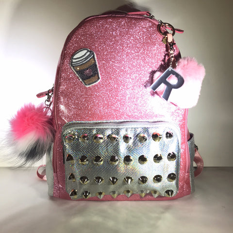 Full Size Studded Pink/Silver Backpack