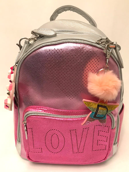 Mini Size- Perforated Heart/Love Backpack- Pink/Silver