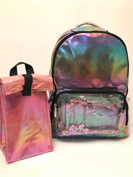 Full Size- Confetti Mermaid Backpack- Rainbow