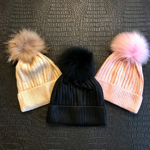 Metallic Pom Pom Hat