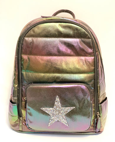 Full Size Iridescent Puffer Backpack- Galaxy with Star