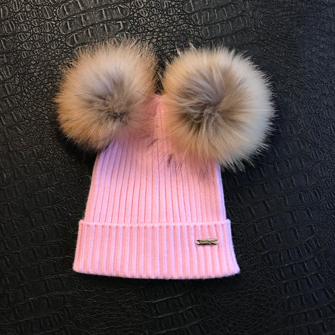 Double Pom Pom Ribbed Hat