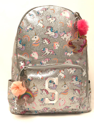 Full Size- Unicorn Print Backpack- Silver