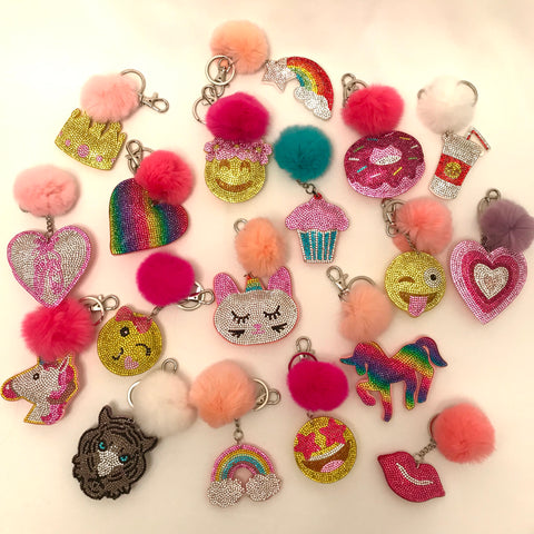 Emoji & Fur Pom Pom Keychain