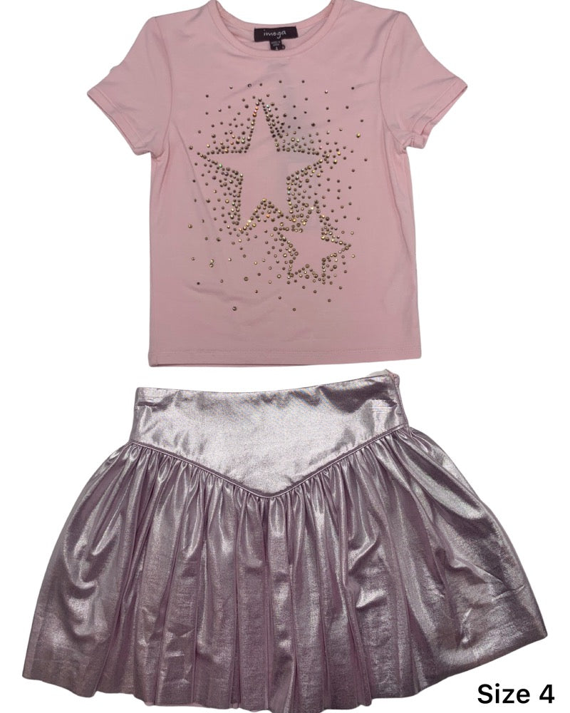 Pink Stars T Shirt/ Metallic Pink Skirt  (sz 4)