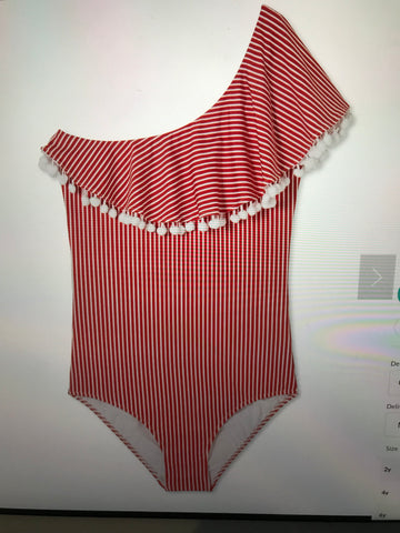 Red Pom Pom Stripe Swimsuit