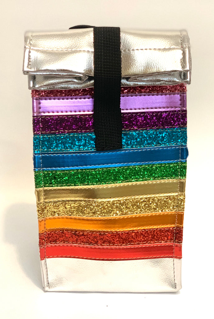 Glitter Stripe Snack Bag- Silver with Rainbow