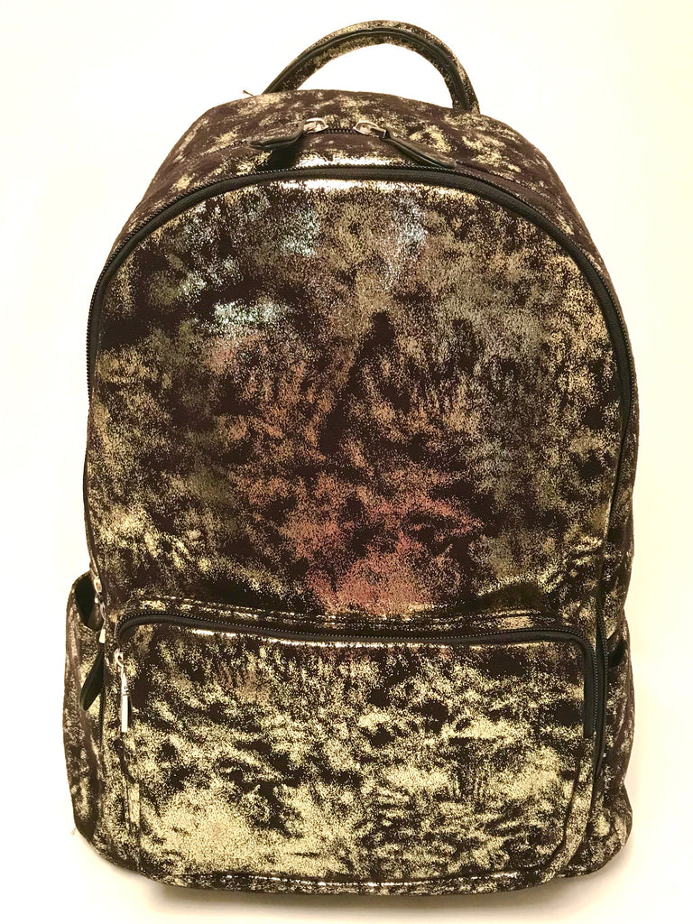 Full Size- Metallic Suede Backpack- Gold
