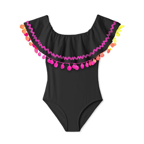 Black Neon Pom Swimsuit