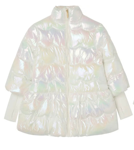 Girls Shiny Puffer Jacket- Iridescent (sz 12 & 16)