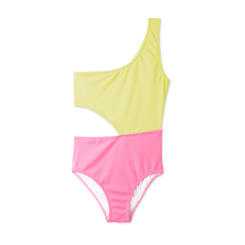 Yellow/Pink Side Cut Swimsuit for Girls