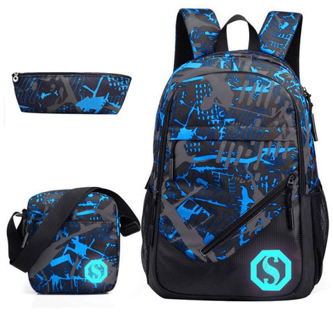 Full Size Graffiti Backpack Set- Blue