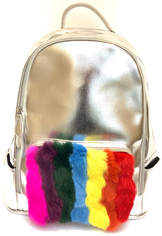 Full Size Fur Pocket Backpack- Rainbow Fur