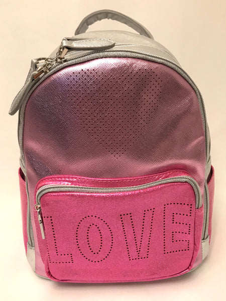 Mini Size- Perforated Heart/Love Backpack- Pink/Silver