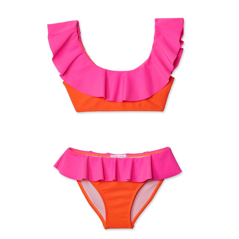 Neon Pink/Orange Ruffle Bikini