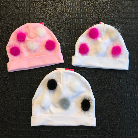 5 Mini Pom Pom Layette Hat