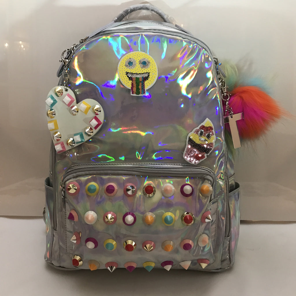 Full Size Studded Silver/Multicolor Studs Backpack