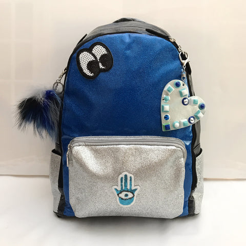 Full Size Royal Blue/Silver/Black Glitter Backpack