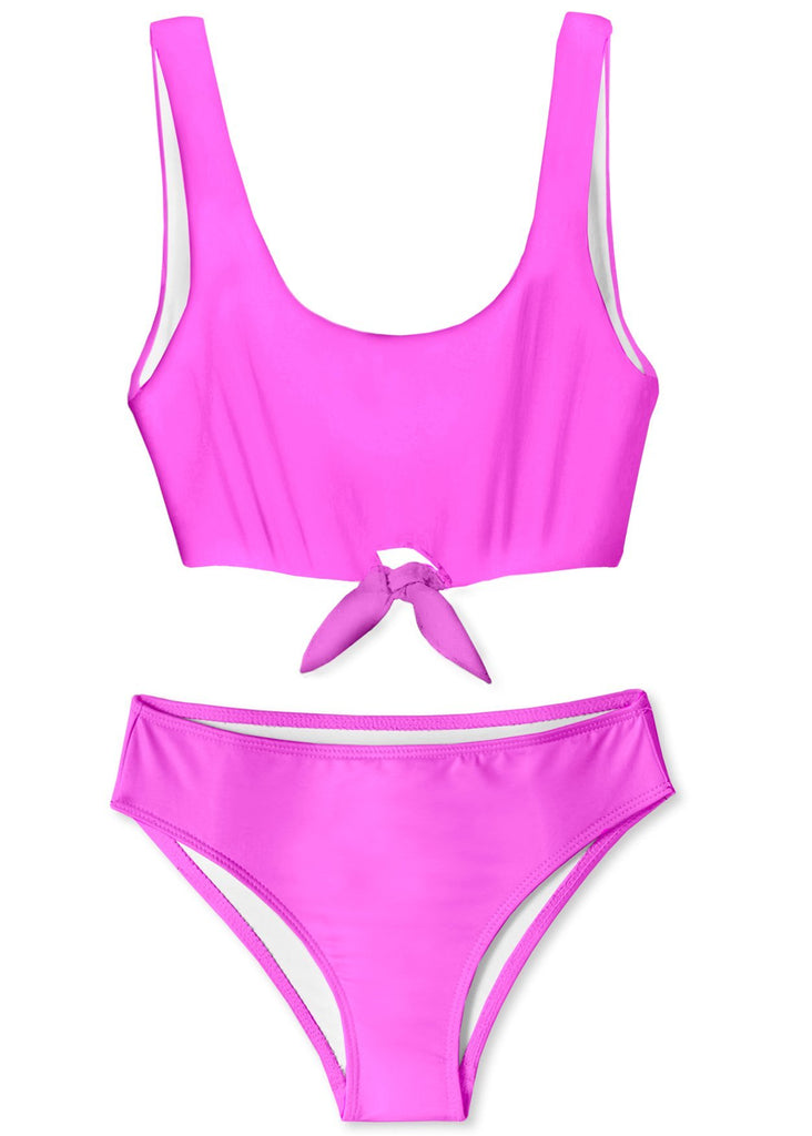 Neon Pink Front Tied Bikini for Girls