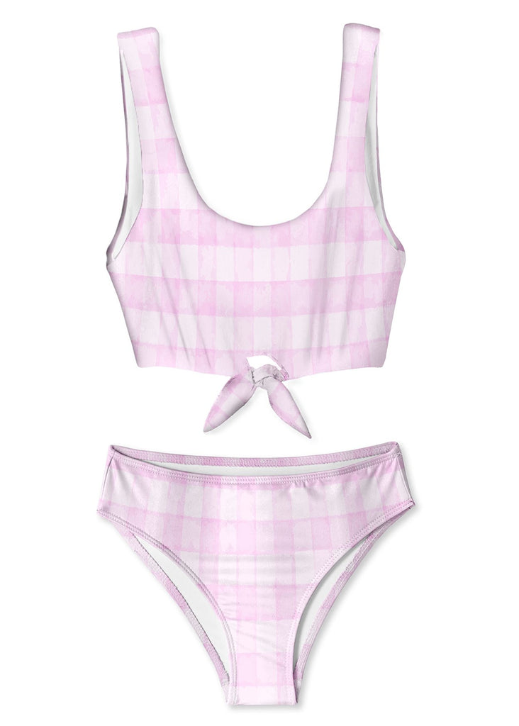 Pink Check Tie Bikini for Girls
