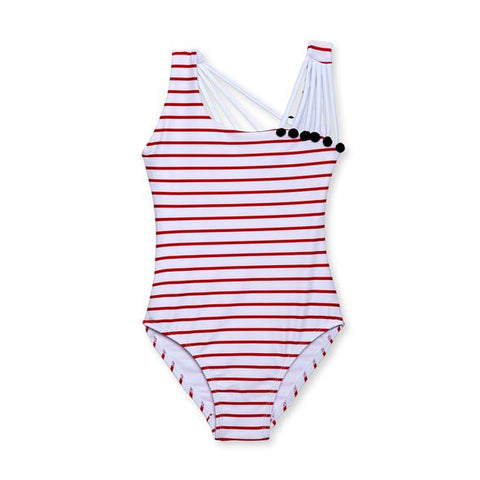 Red White Stripe Swimsuit for Girls