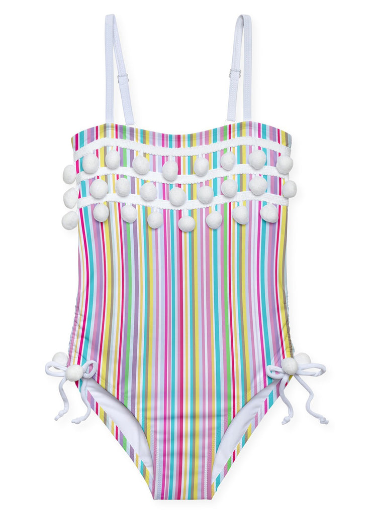 Super Striped  Pom Pom Swimsuit for Girls