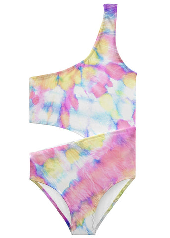 Whirl Tie Dye Side Cut Swimsuit for Girls