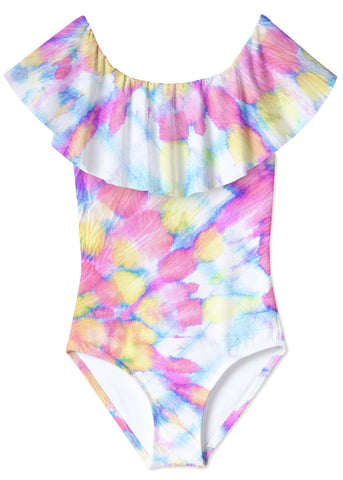 Whirl Tie Dye Draped Swimsuit for Girls